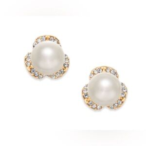 NWT Charter Club Imitation Pearl & Pave Stud Earrings, Created for Macy's - Gold